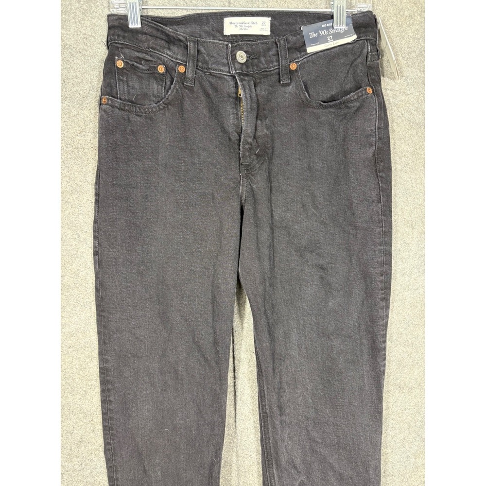 Abercrombie & Fitch Curve Love The 90s Straight Jeans Black Mid Rise 27 Long NEW